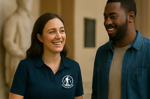 Group arriving at castle